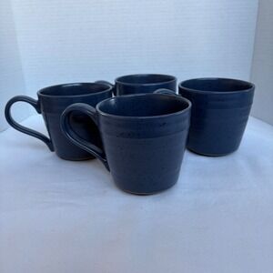Set of 4 Blue Stoneware Coffee Mugs Lee & Willow Home Dishwasher Microwave Safe